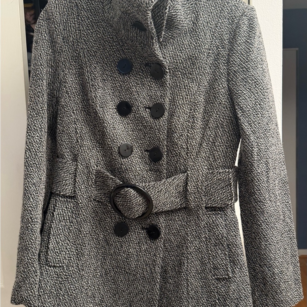 Women's Black & Gray Double-Breasted Coat